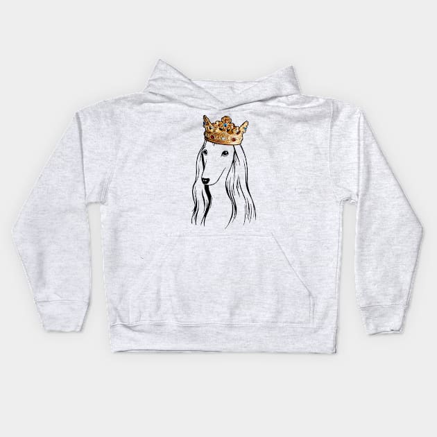 Afghan Hound Dog King Queen Wearing Crown Kids Hoodie by millersye